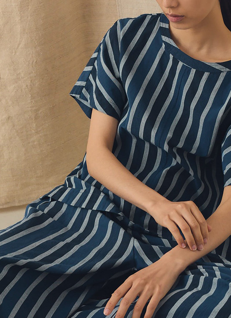 Stripe Cotton Smock Top | French Blue