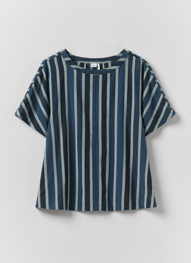 Stripe Cotton Smock Top | French Blue