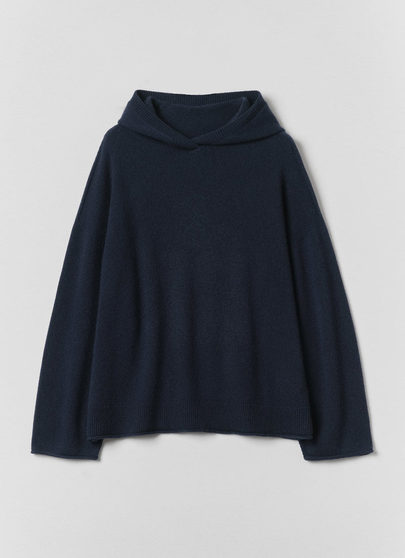 Wool Cashmere Hooded Sweater | Ink Blue