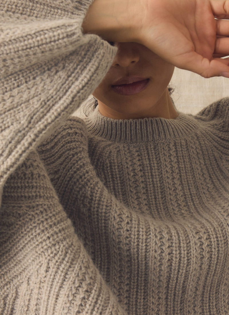 Wool Alpaca Textured Sweater | Biscuit