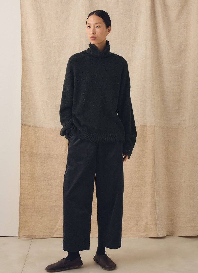 Wool Cashmere Roll Neck Sweater | Speckled Black