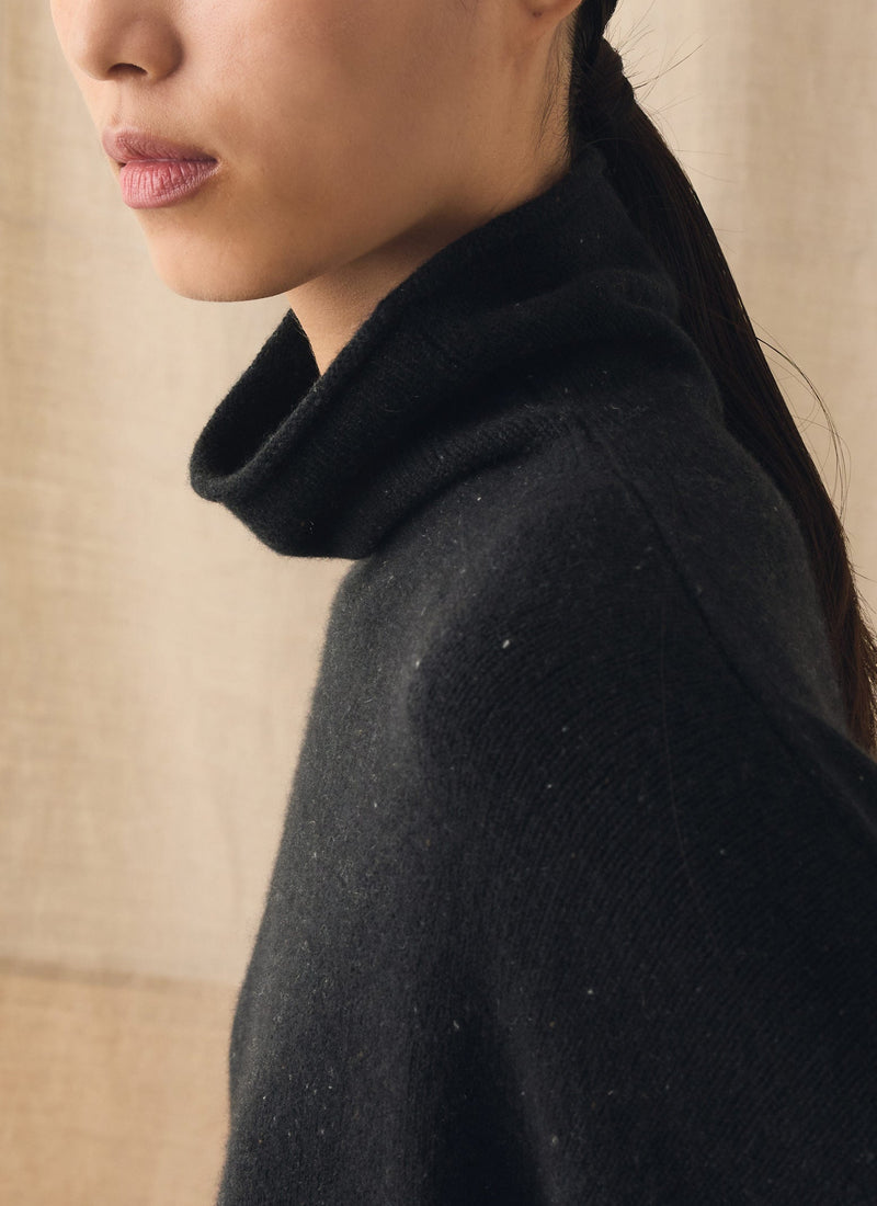 Wool Cashmere Roll Neck Sweater | Speckled Black