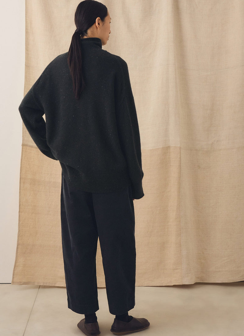 Wool Cashmere Roll Neck Sweater | Speckled Black