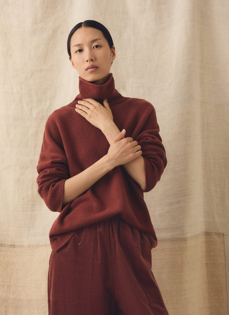 Wool Cashmere Roll Neck Sweater | Bordeaux