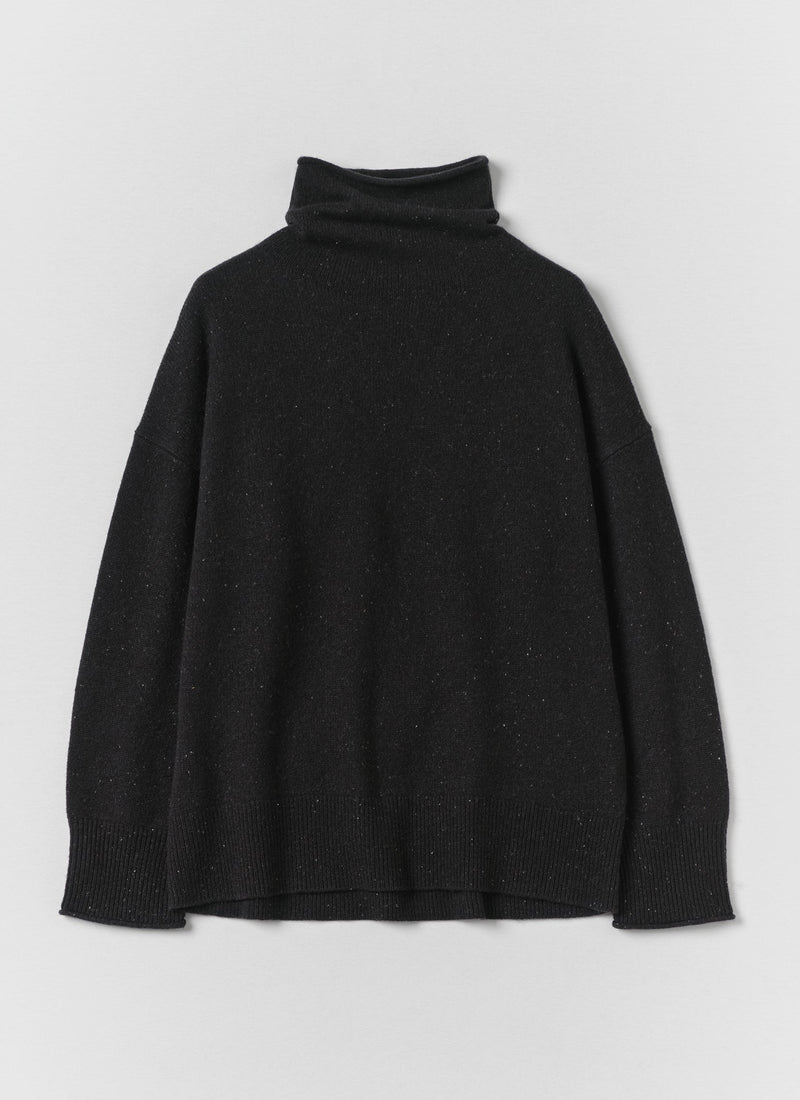 Wool Cashmere Roll Neck Sweater | Speckled Black