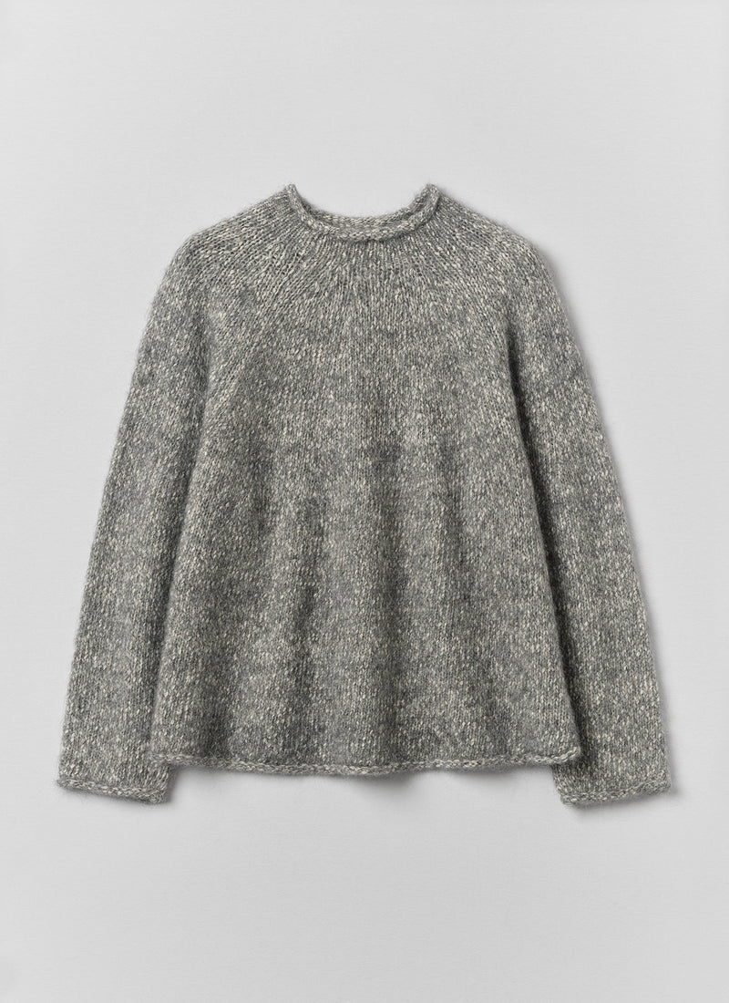 Textured Cotton Alpaca Sweater | Grey Melange