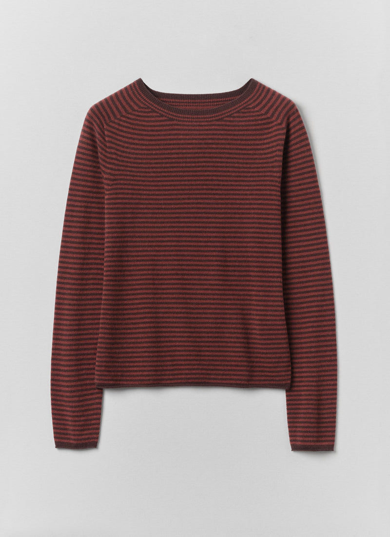 Stripe Wool Cashmere Neat Sweater | Burgundy/Bordeaux