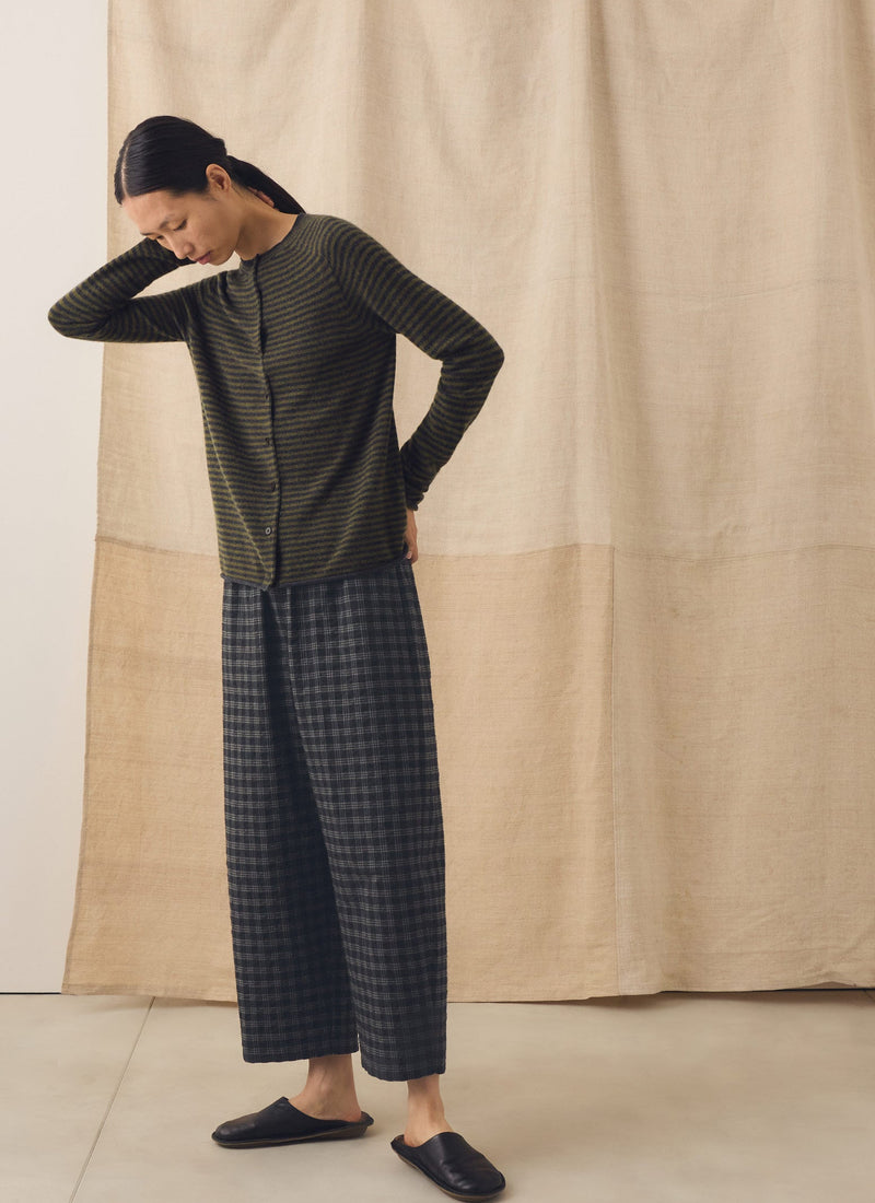 Stripe Wool Cashmere Neat Cardigan | Charcoal/Olive