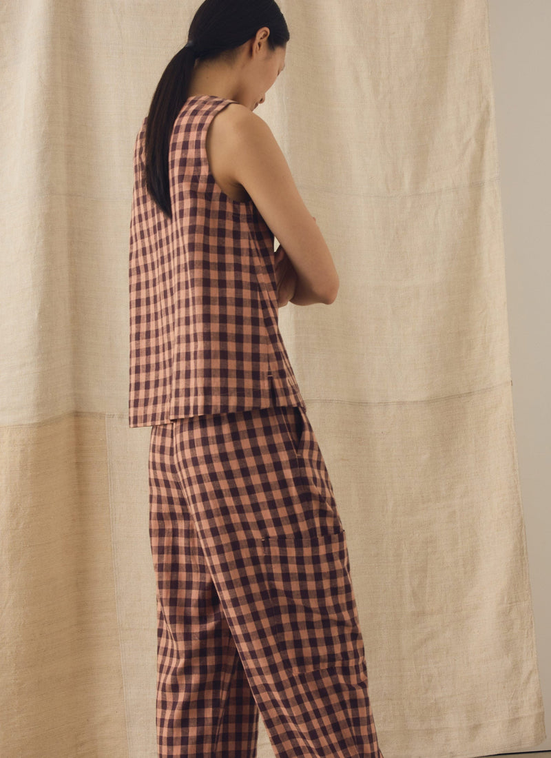 Gingham Linen Cotton Tank Top | Rosewood