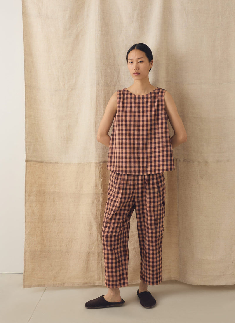 Gingham Linen Cotton Tank Top | Rosewood