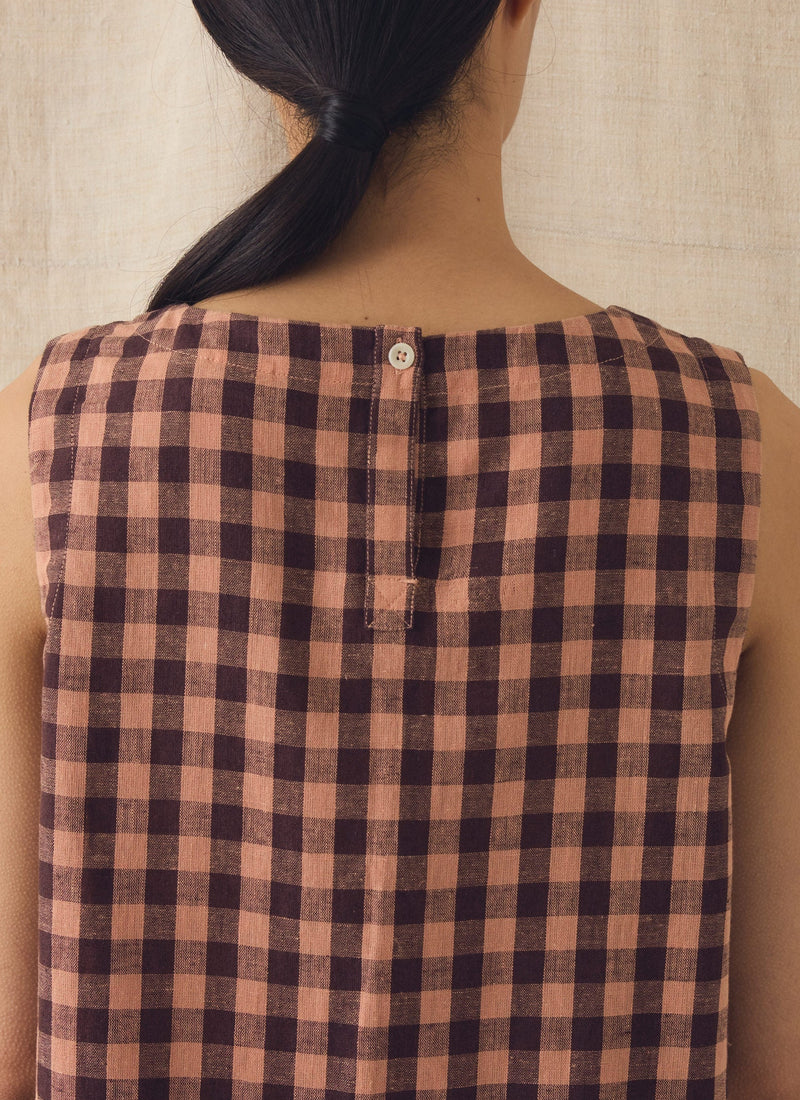 Gingham Linen Cotton Tank Top | Rosewood