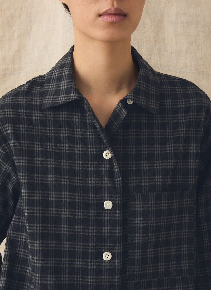 Check Cotton Wool Pyjama Shirt | Dark Charcoal/Black