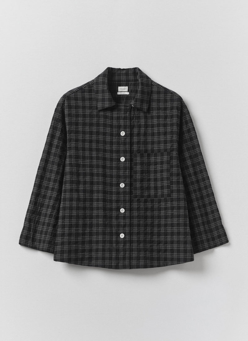 Check Cotton Wool Pyjama Shirt | Dark Charcoal/Black