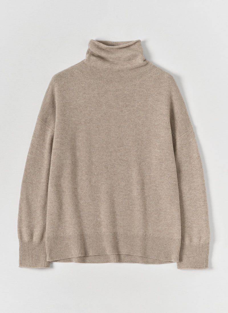 Wool Cashmere Roll Neck Sweater | Oatmeal