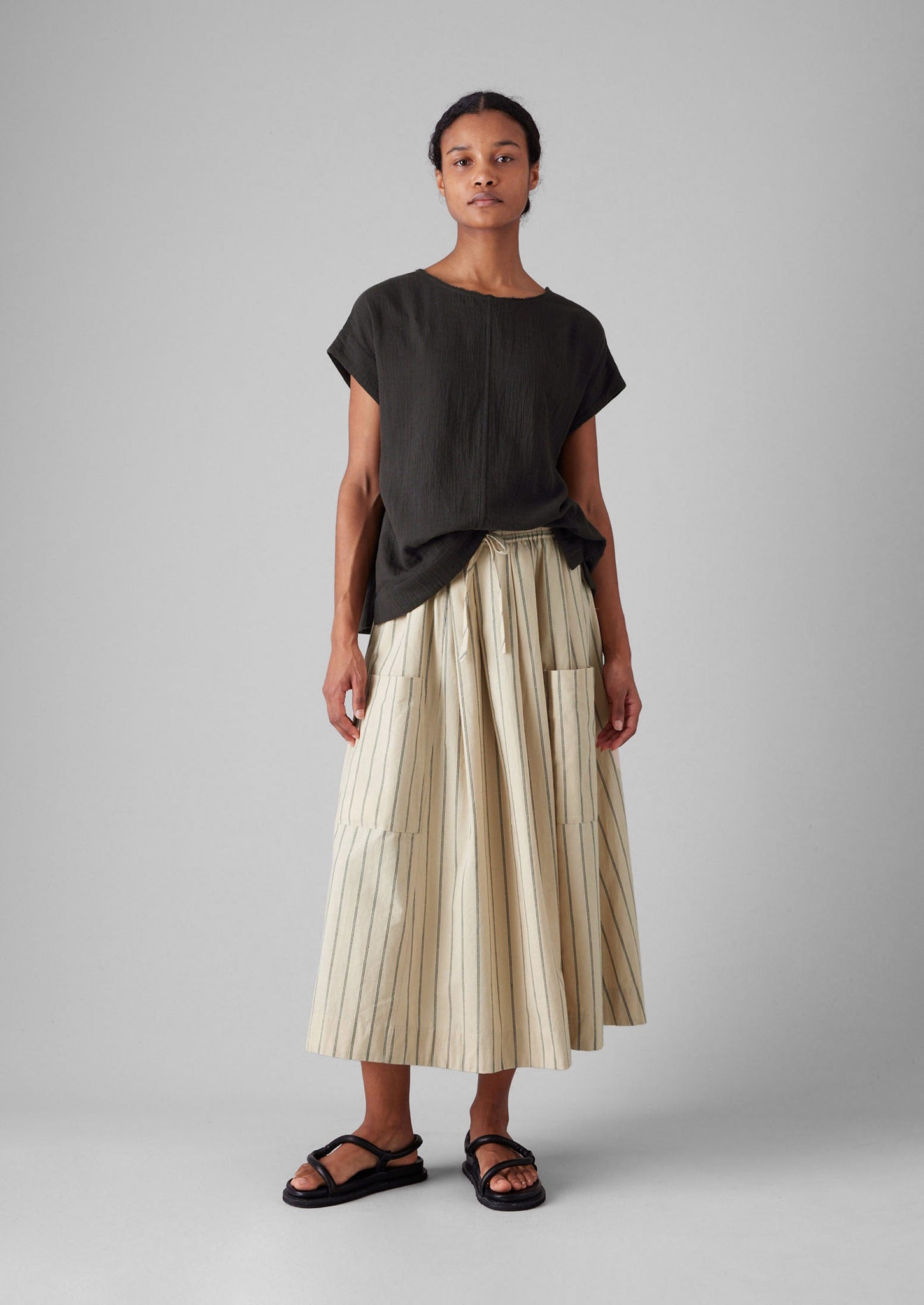 Stripe Cotton Patch Pocket Skirt | Sail Cloth