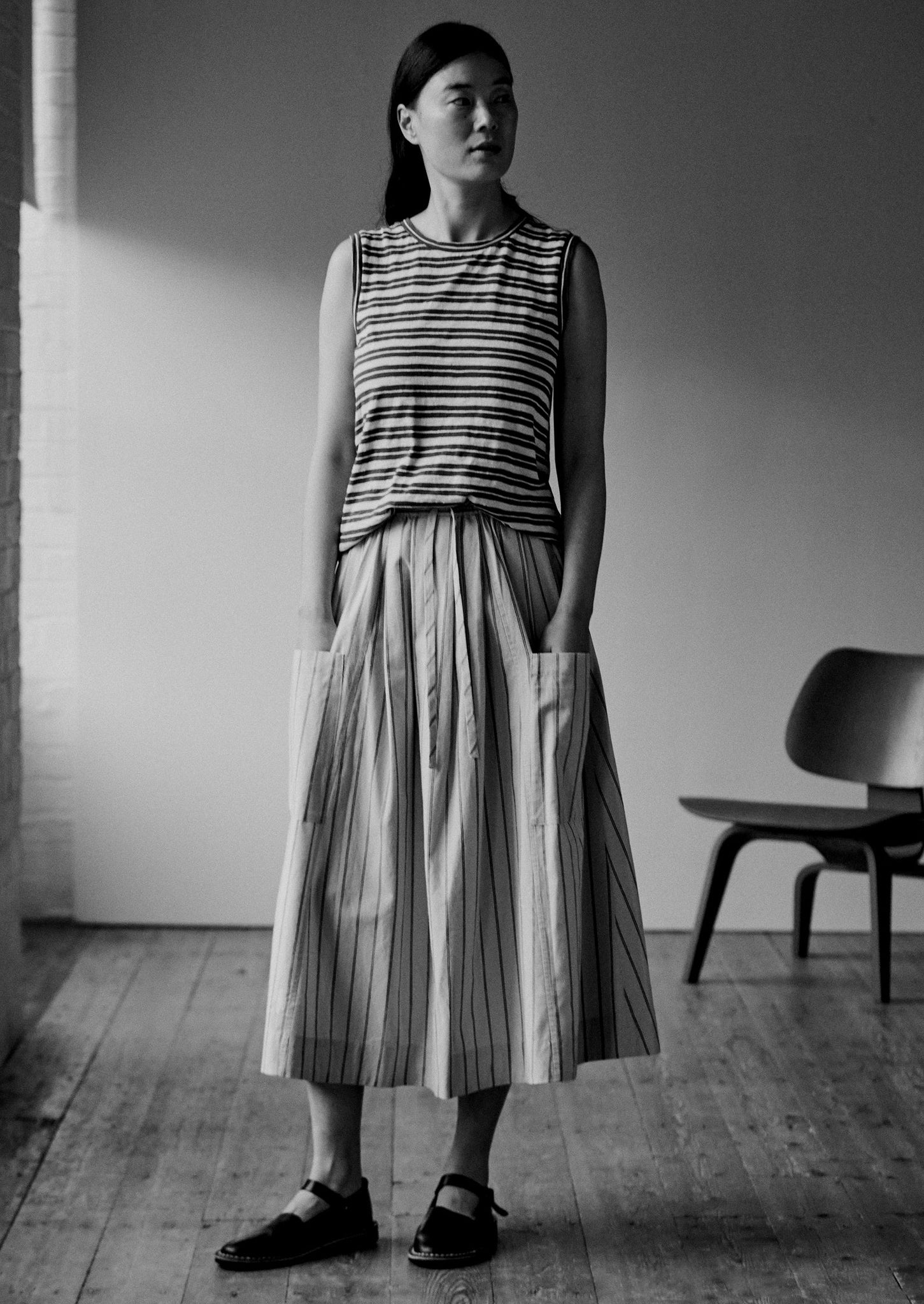 Stripe Cotton Patch Pocket Skirt | Sail Cloth
