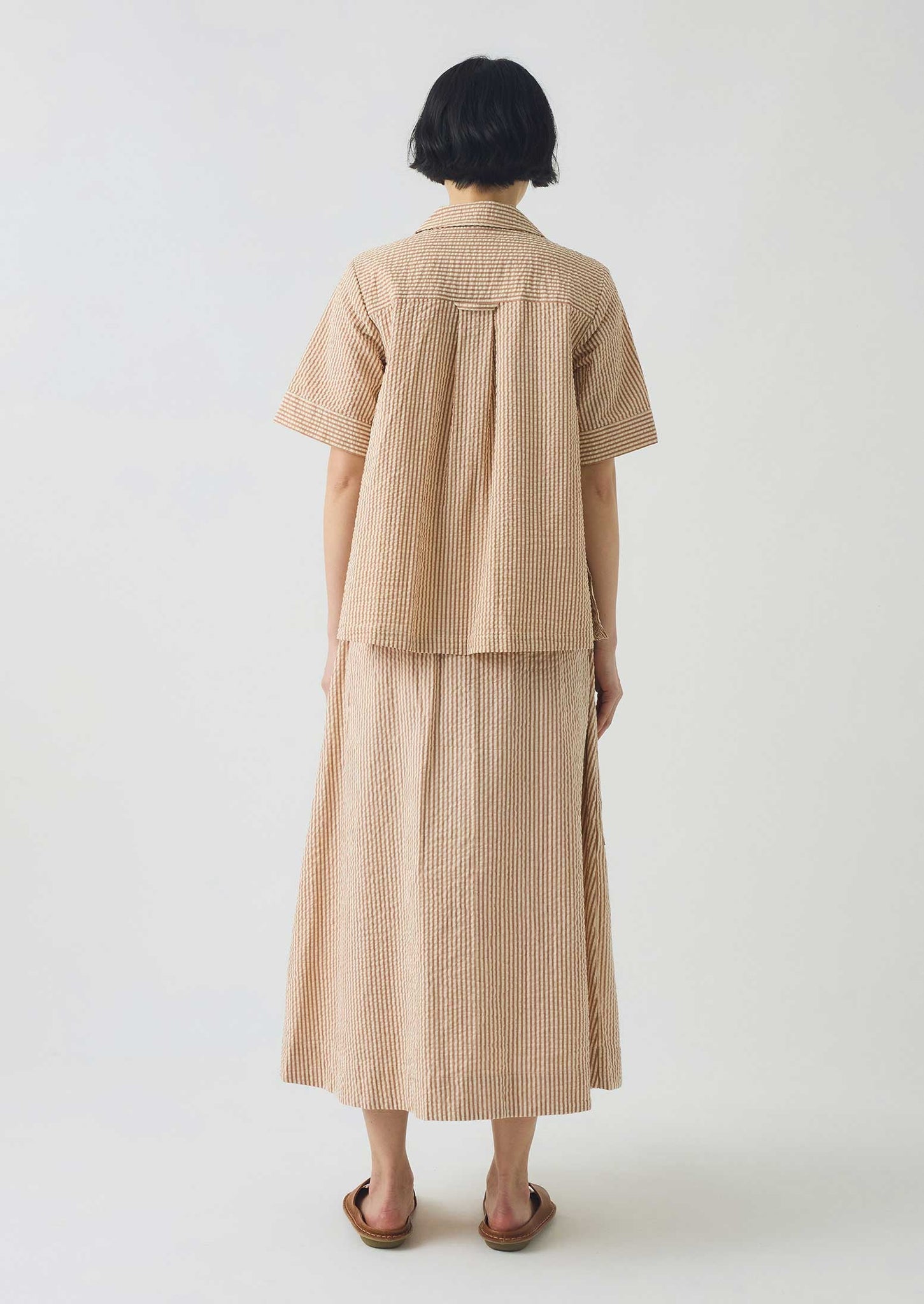 Stripe Cotton Seersucker Patch Pocket Skirt | Terracotta/Ecru