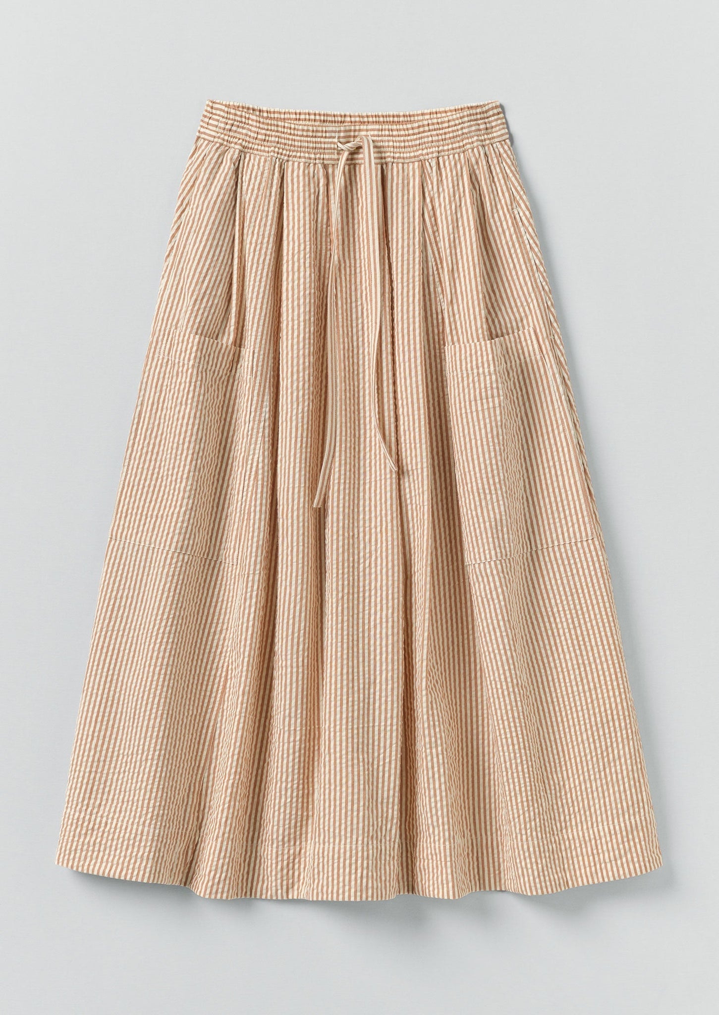Stripe Cotton Seersucker Patch Pocket Skirt | Terracotta/Ecru
