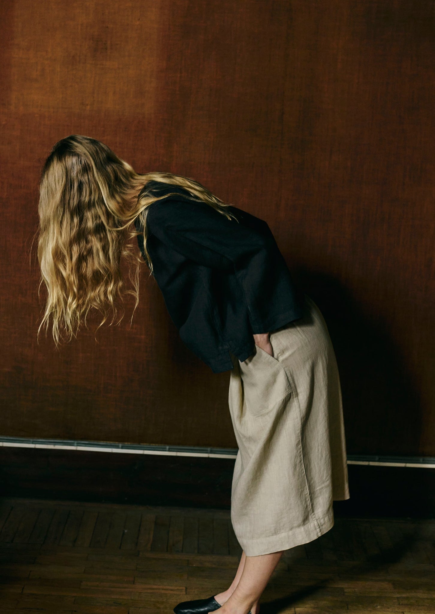 Garment Dyed Linen Wrap Skirt | Sand