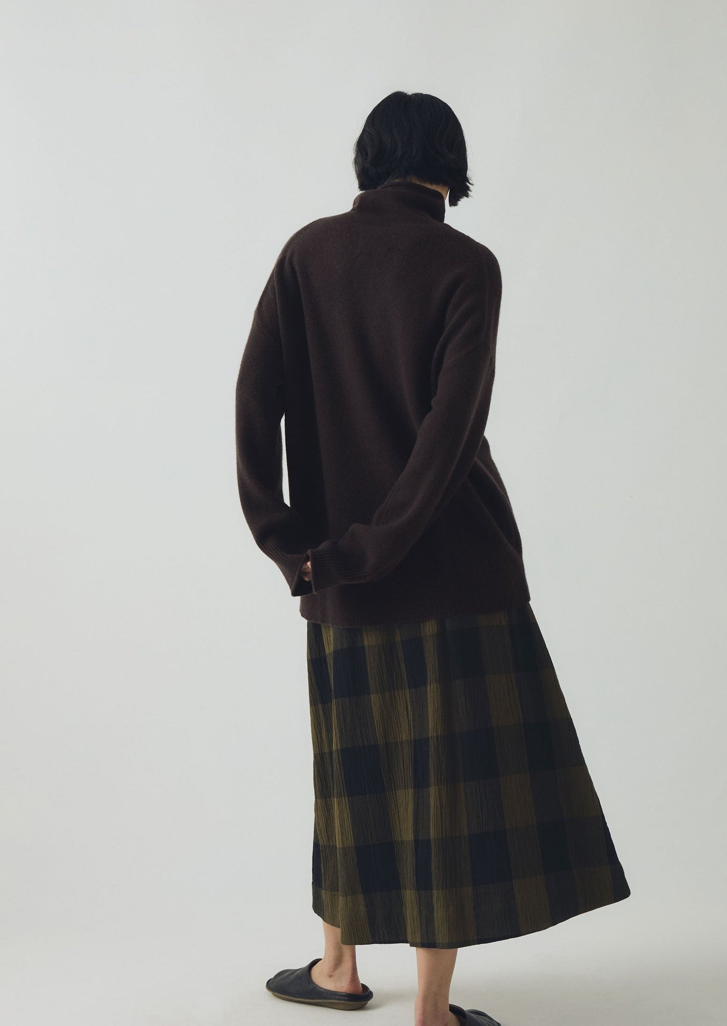 Crinkle Cotton Macro Gingham Skirt | Olive/Black