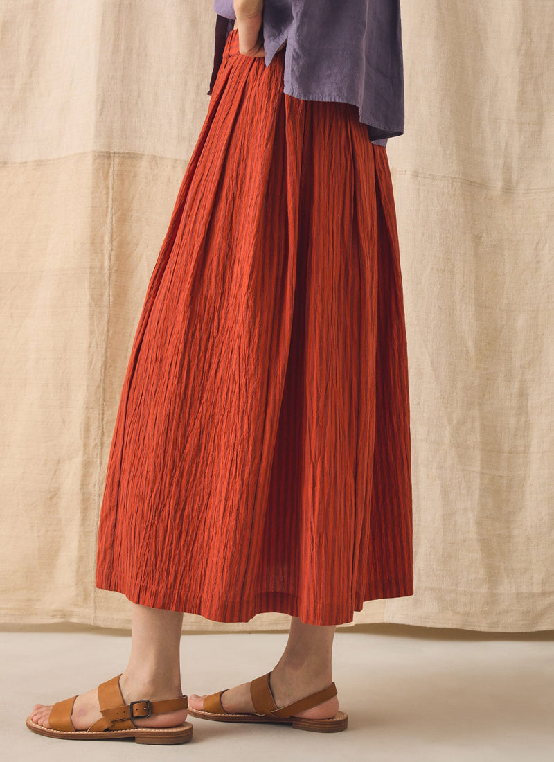 Pleated Cotton Stripe Skirt | Tomato