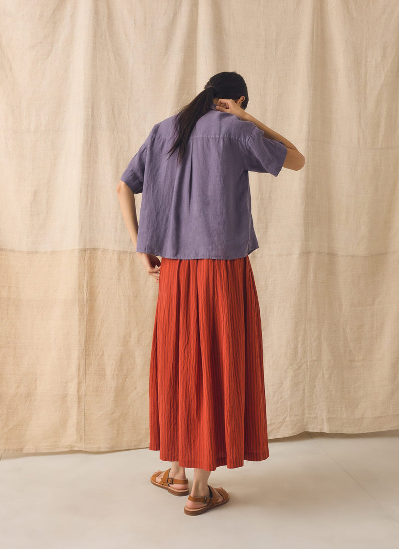 Pleated Cotton Stripe Skirt | Tomato