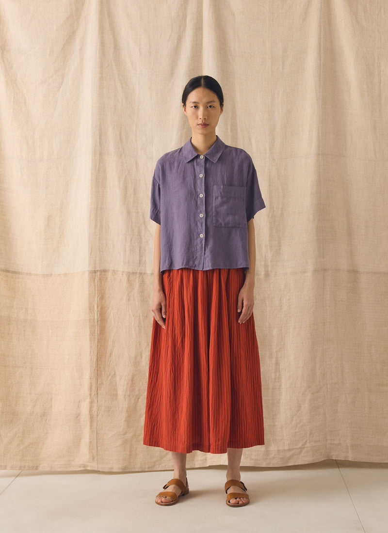 Pleated Cotton Stripe Skirt | Tomato