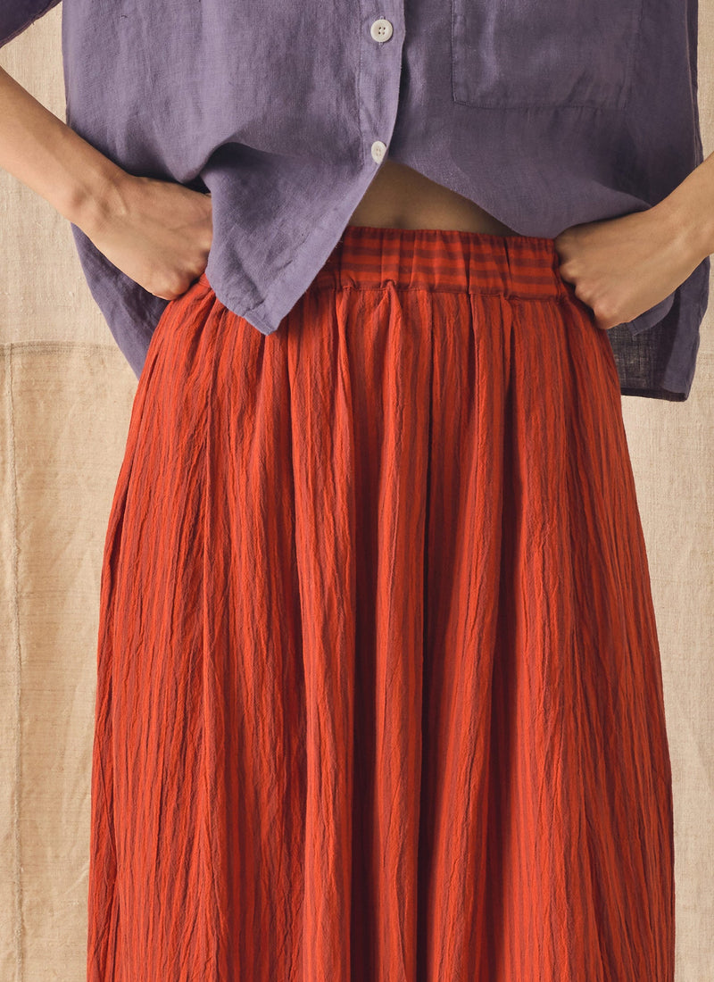 Pleated Cotton Stripe Skirt | Tomato