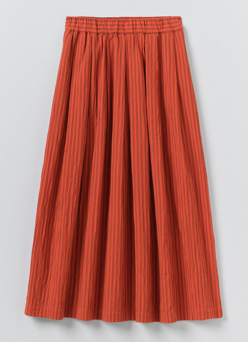 Pleated Cotton Stripe Skirt | Tomato