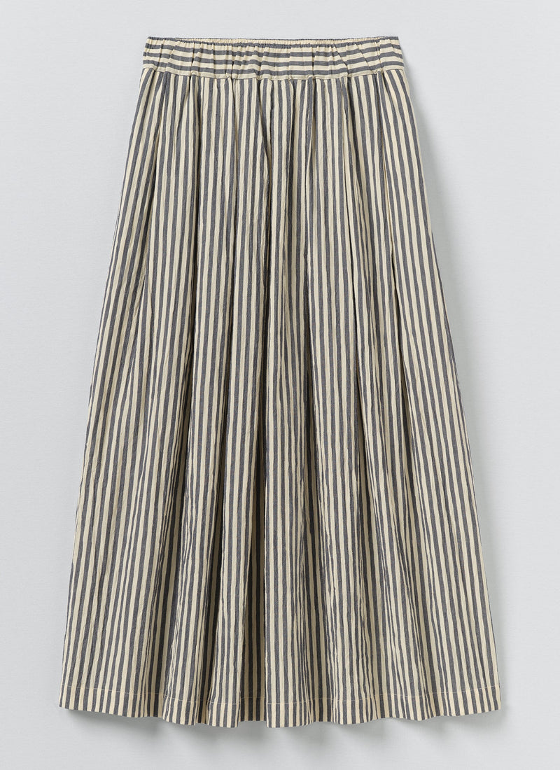 Pleated Cotton Stripe Skirt | Workshop Blue