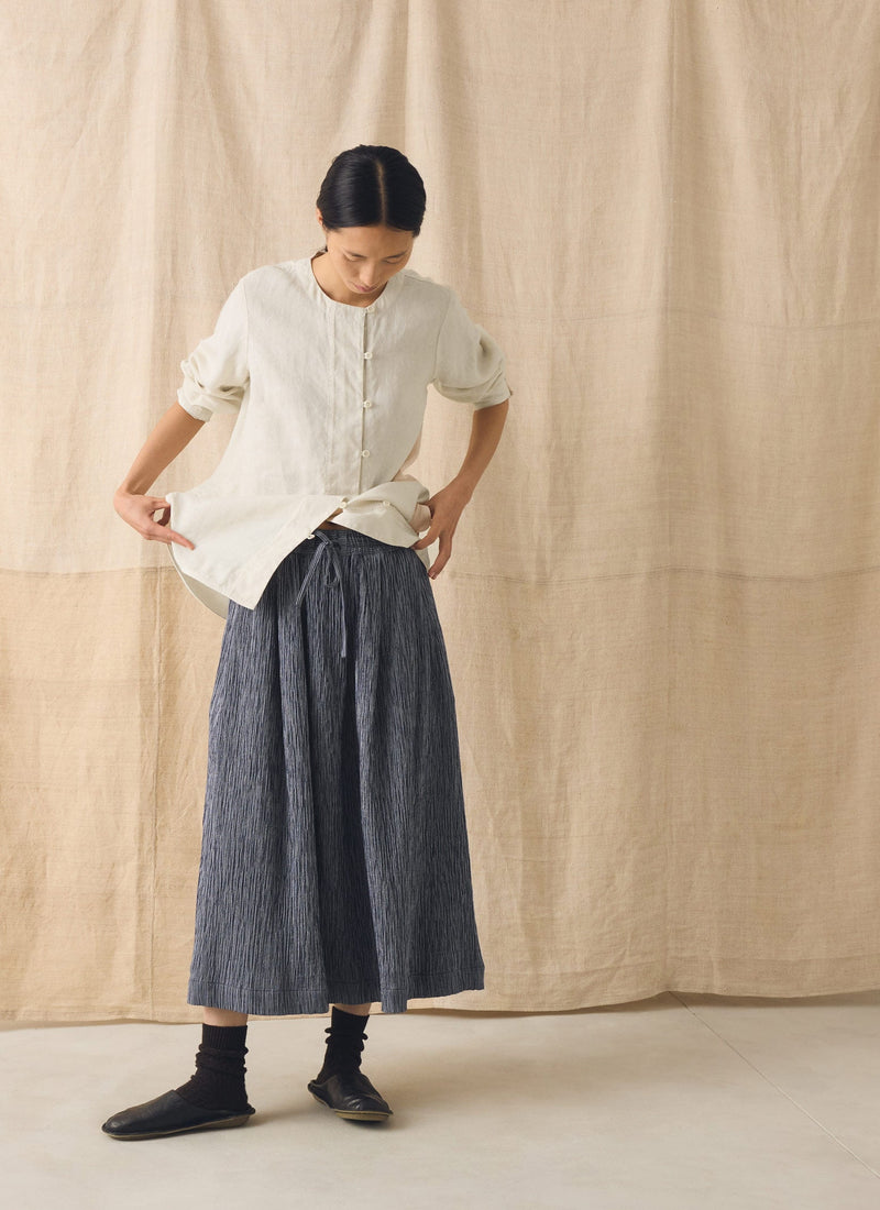 Crinkle Cotton Skirt | Dark Blue/White