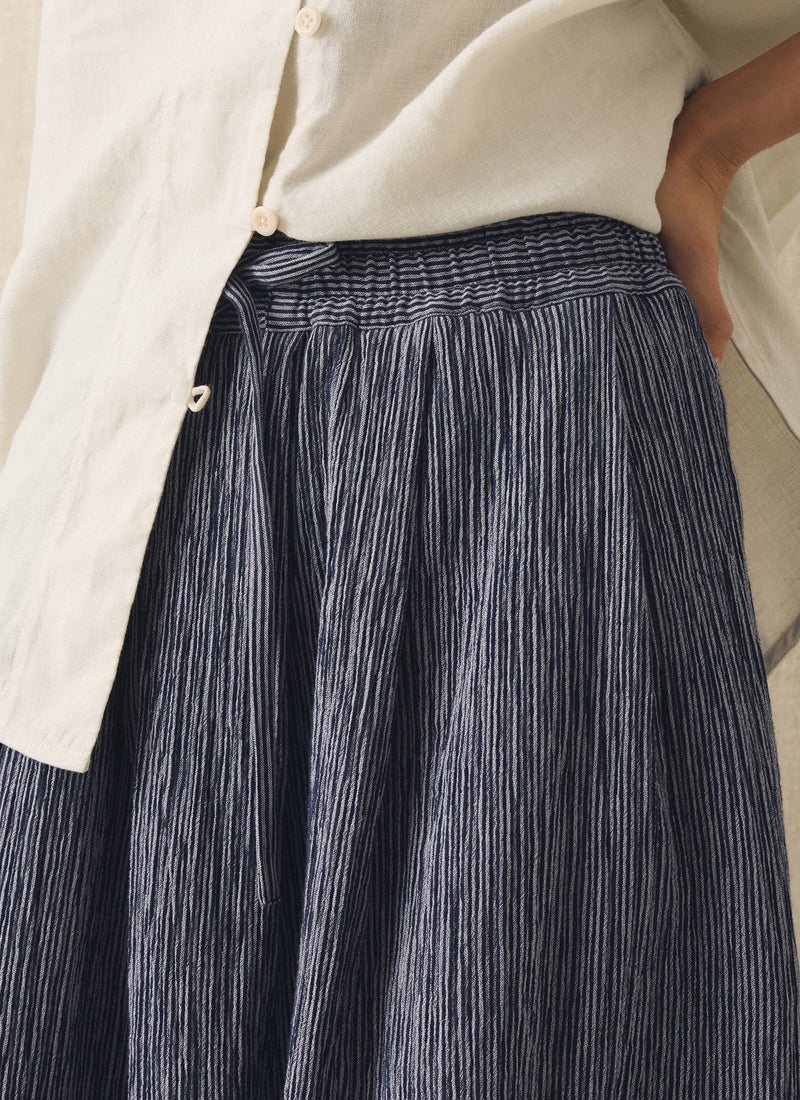 Crinkle Cotton Skirt | Dark Blue/White