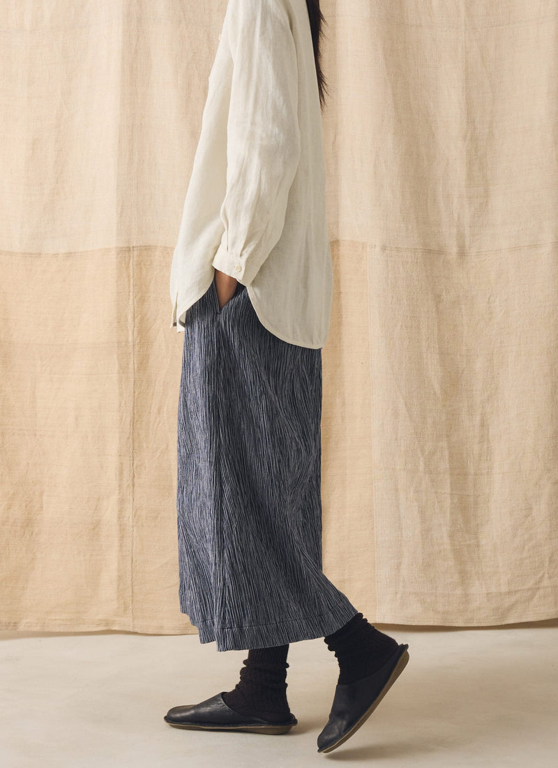Crinkle Cotton Skirt | Dark Blue/White