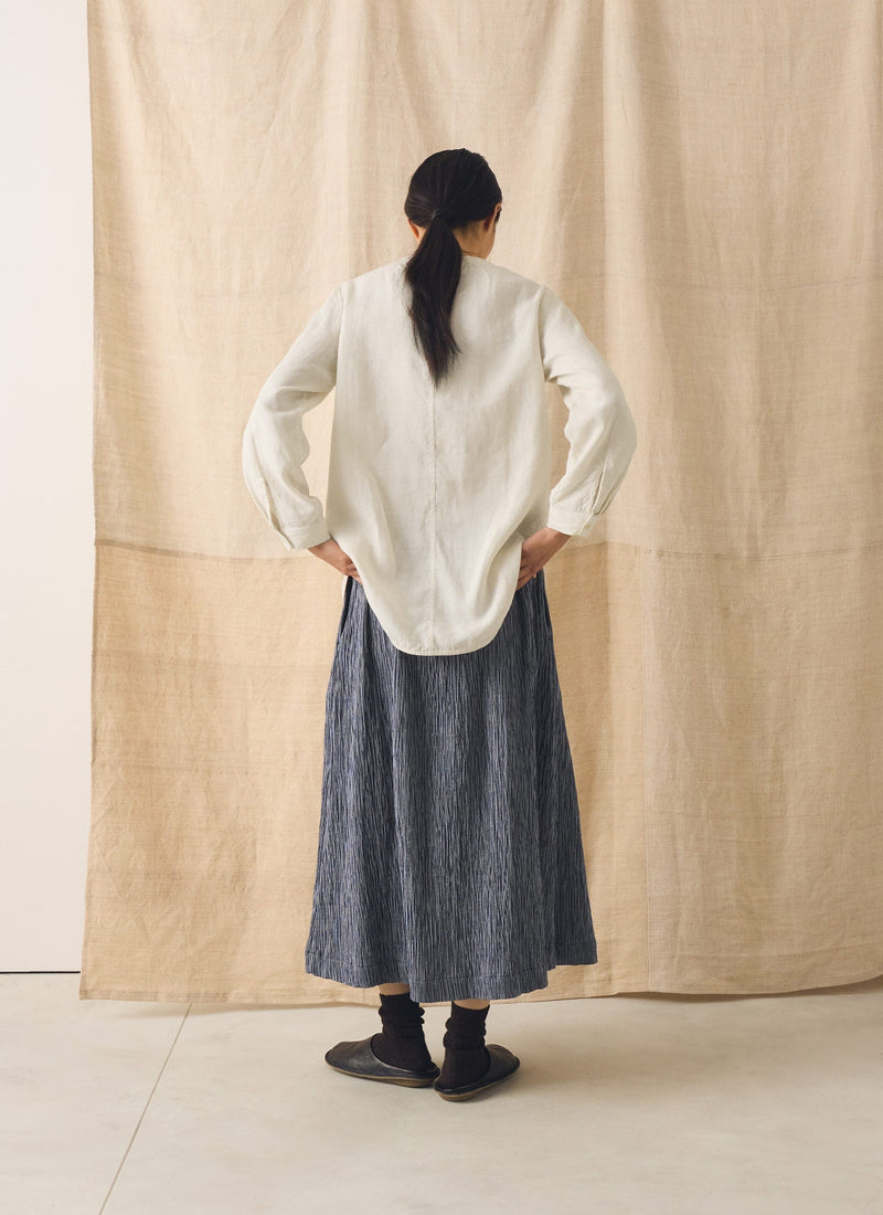 Crinkle Cotton Skirt | Dark Blue/White