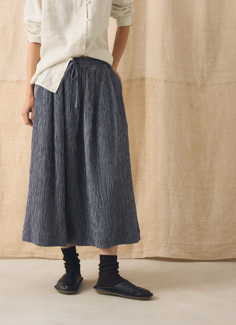 Crinkle Cotton Skirt | Dark Blue/White