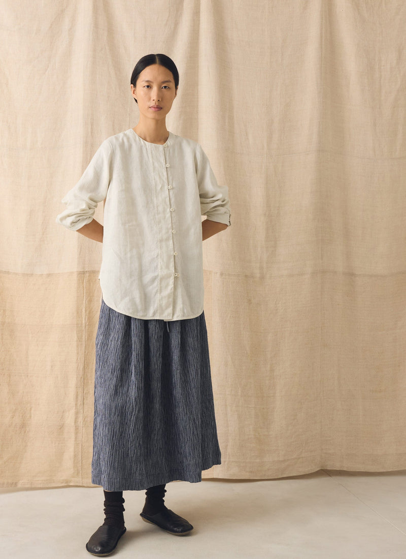 Crinkle Cotton Skirt | Dark Blue/White