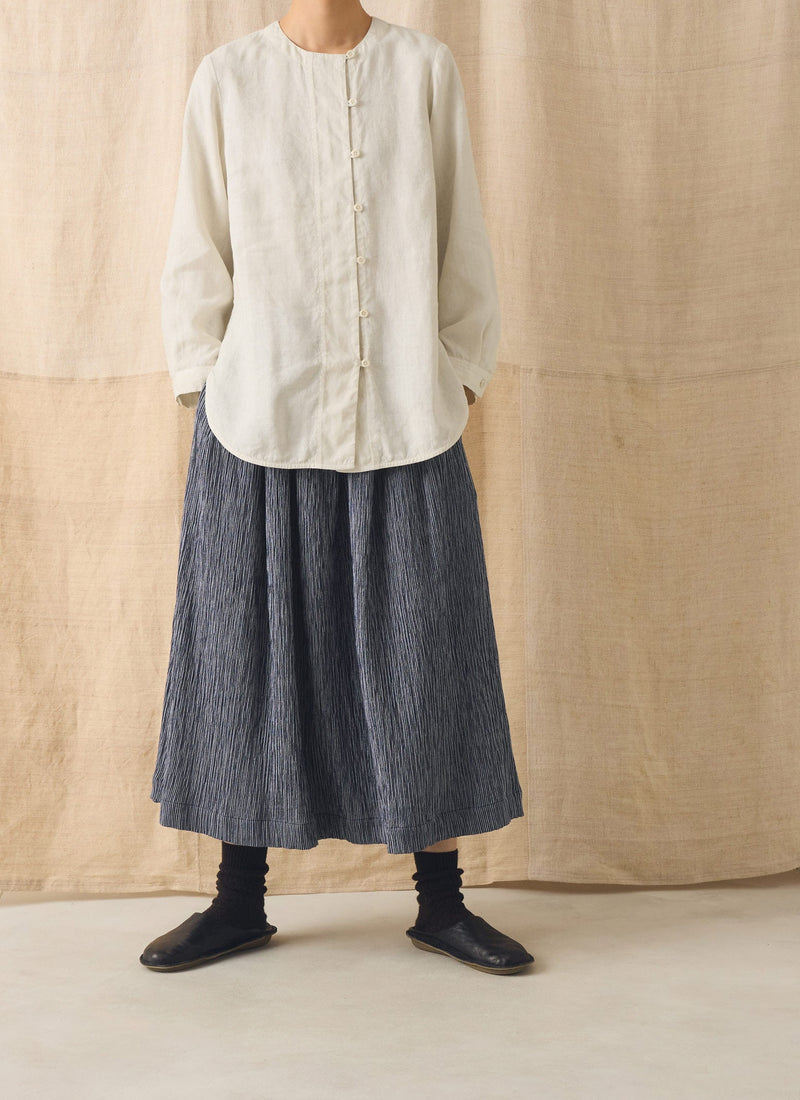 Crinkle Cotton Skirt | Dark Blue/White