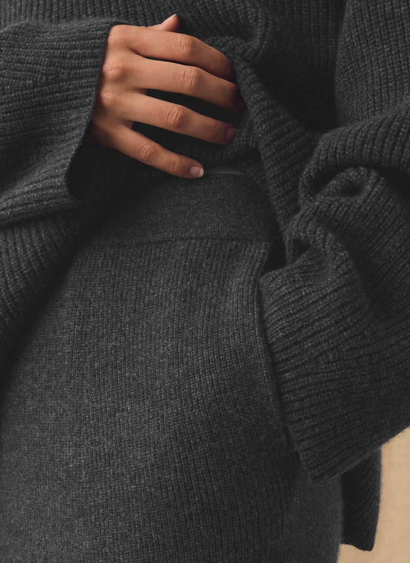 Wool Cashmere Knitted Skirt | Charcoal