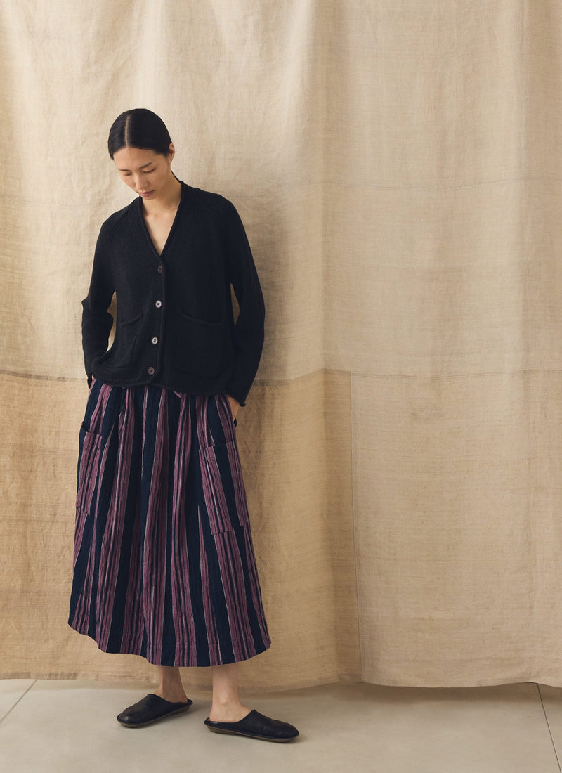Winnow Stripe Crinkled Cotton Skirt | Midnight/Rose
