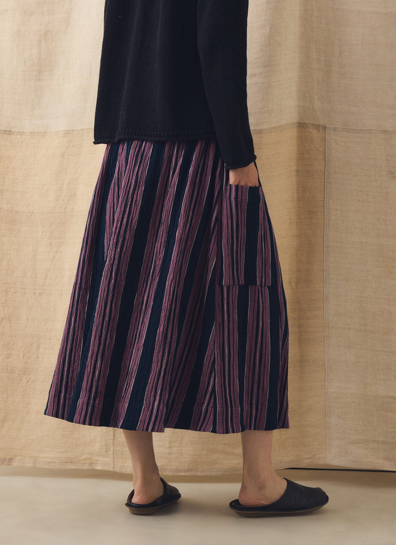Winnow Stripe Crinkled Cotton Skirt | Midnight/Rose