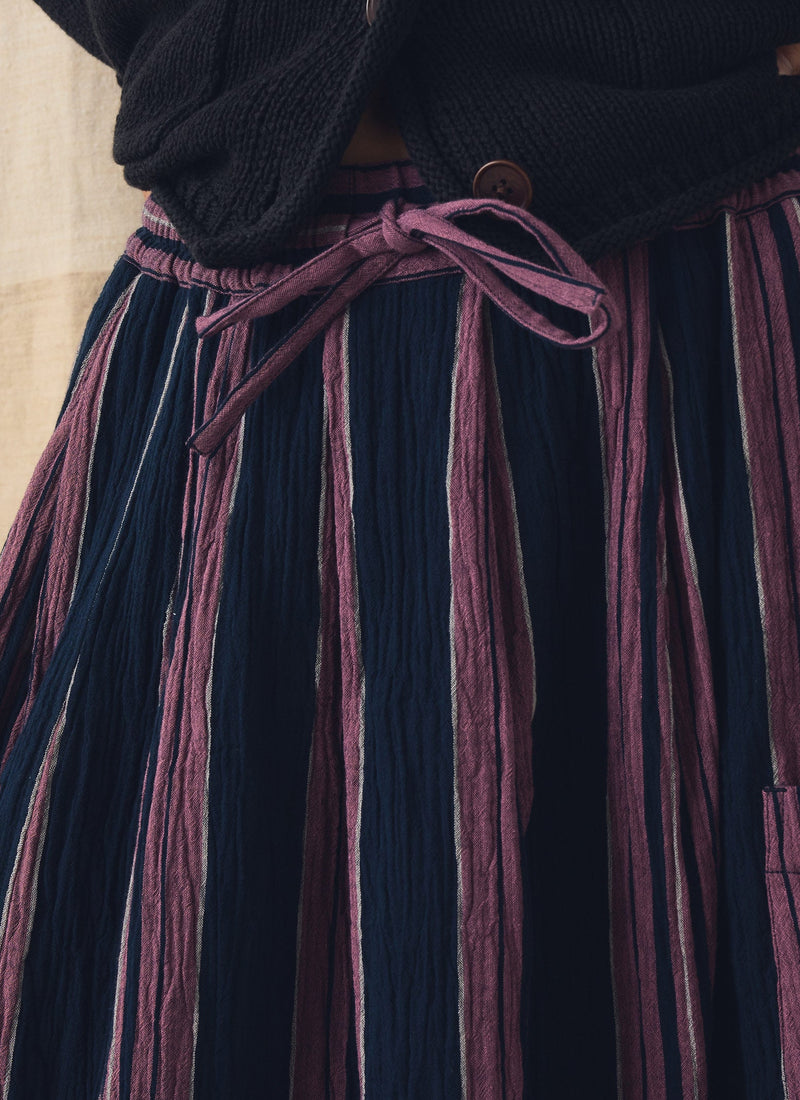 Winnow Stripe Crinkled Cotton Skirt | Midnight/Rose