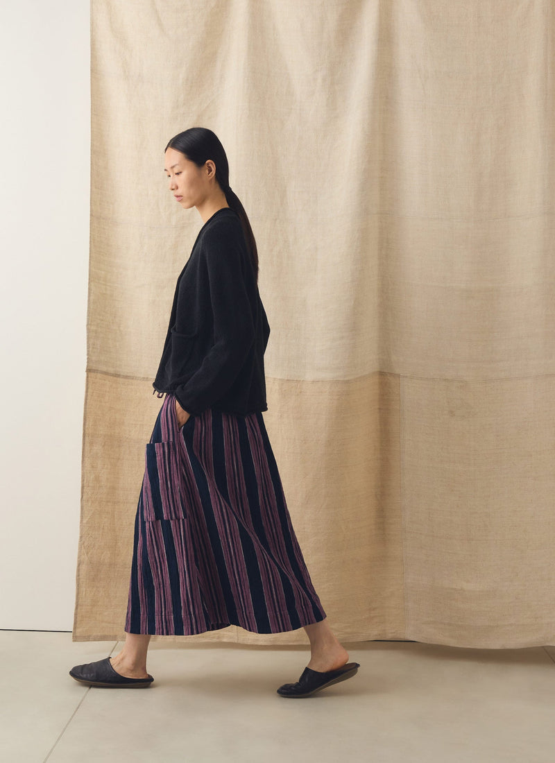 Winnow Stripe Crinkled Cotton Skirt | Midnight/Rose