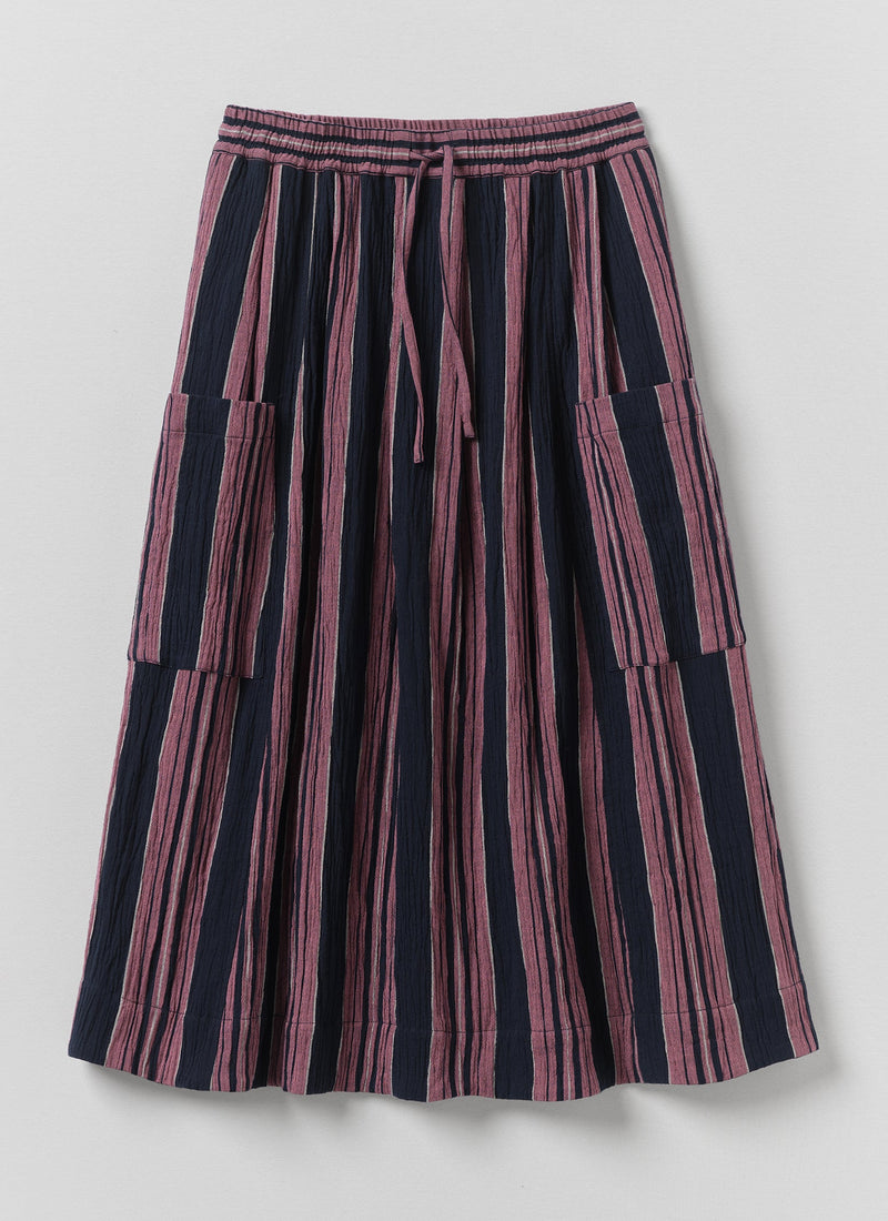 Winnow Stripe Crinkled Cotton Skirt | Midnight/Rose