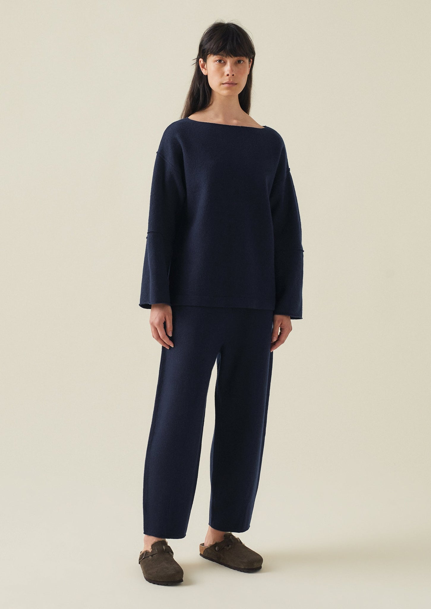 Boiled Wool Pull On Trousers | Navy