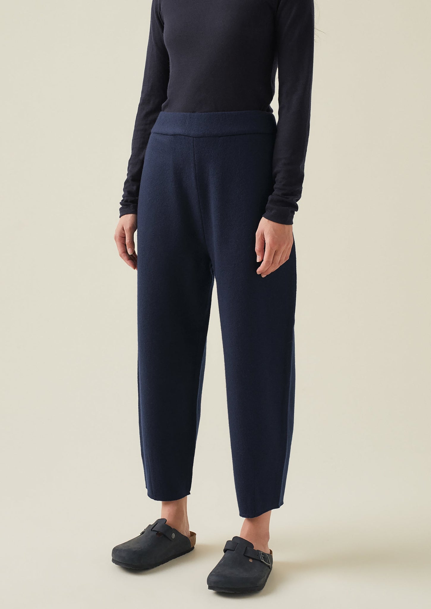 Boiled Wool Pull On Trousers | Navy