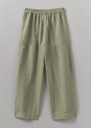 Garment Dyed Linen Barrel Leg Trousers | Salvia