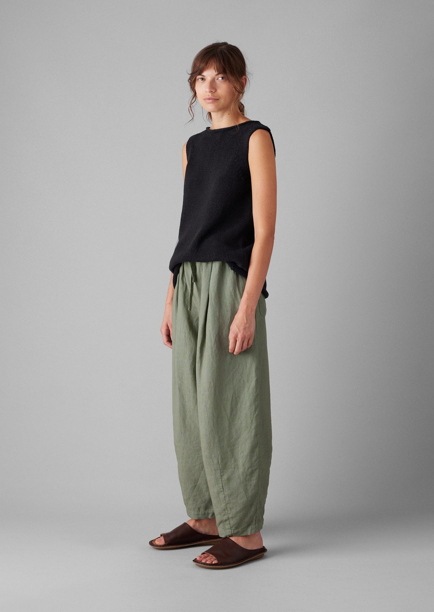 Minako Garment Dyed Linen Trousers | Light Sage