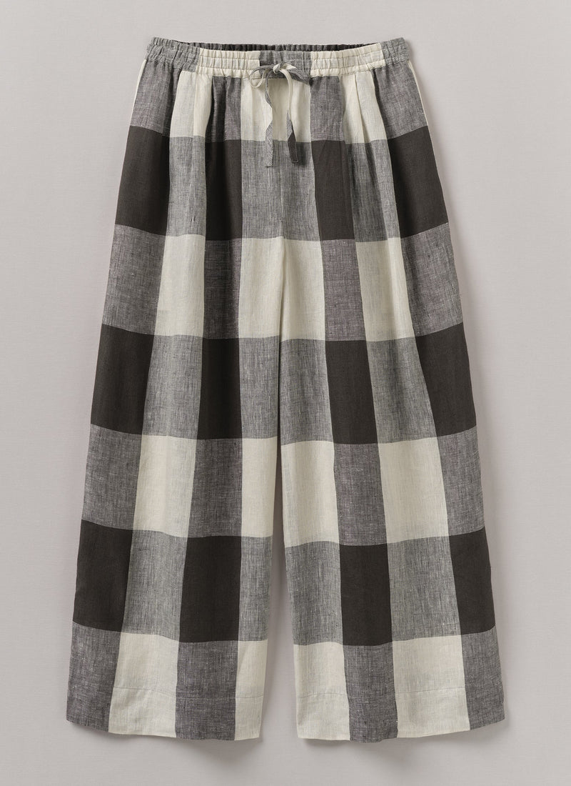 Macro Gingham Lightweight Linen Trousers | Ecru/Charcoal