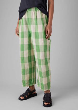 Gingham Linen Cotton Trousers | Lawn Green/Pulp