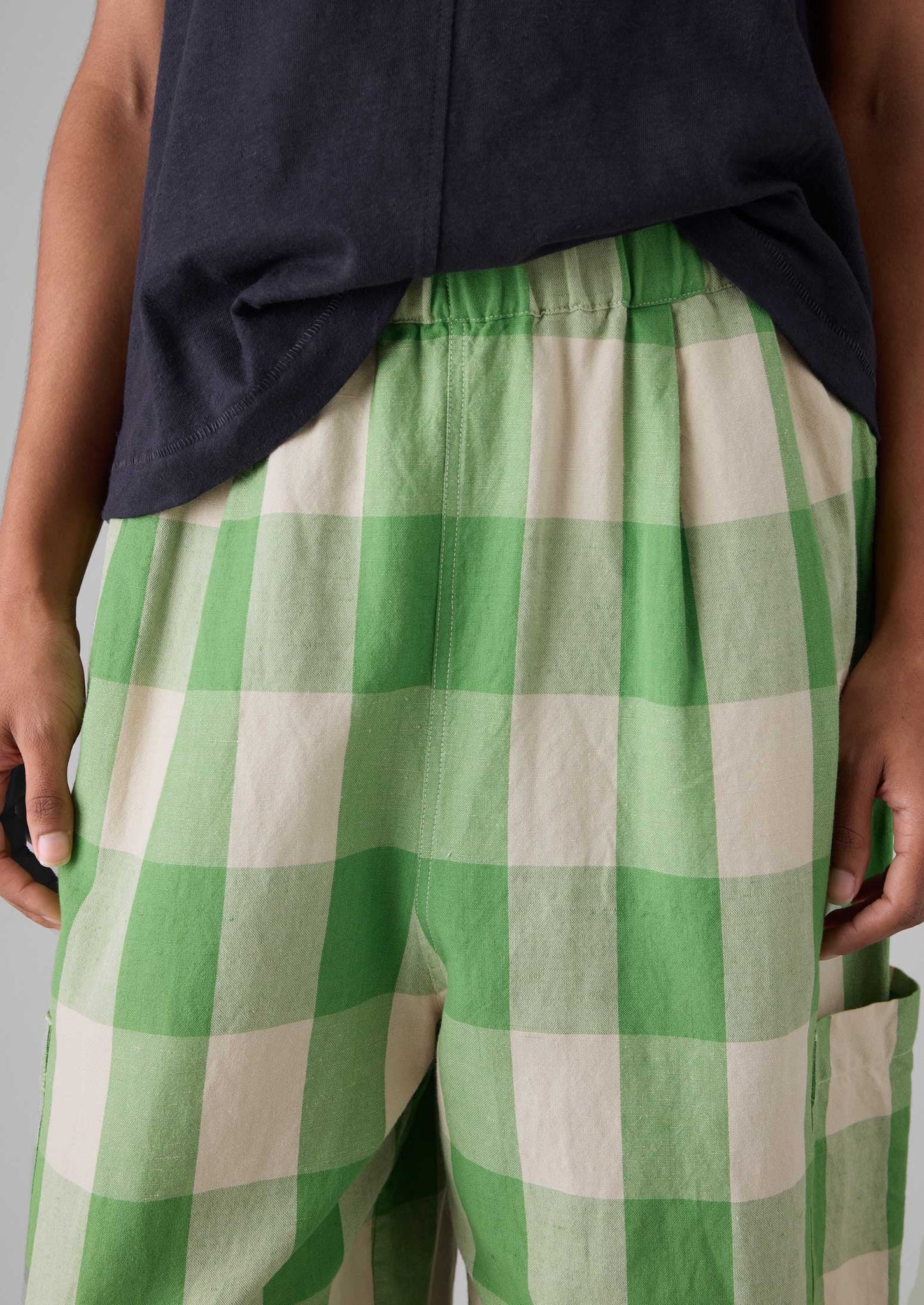 Gingham Linen Cotton Trousers | Lawn Green/Pulp